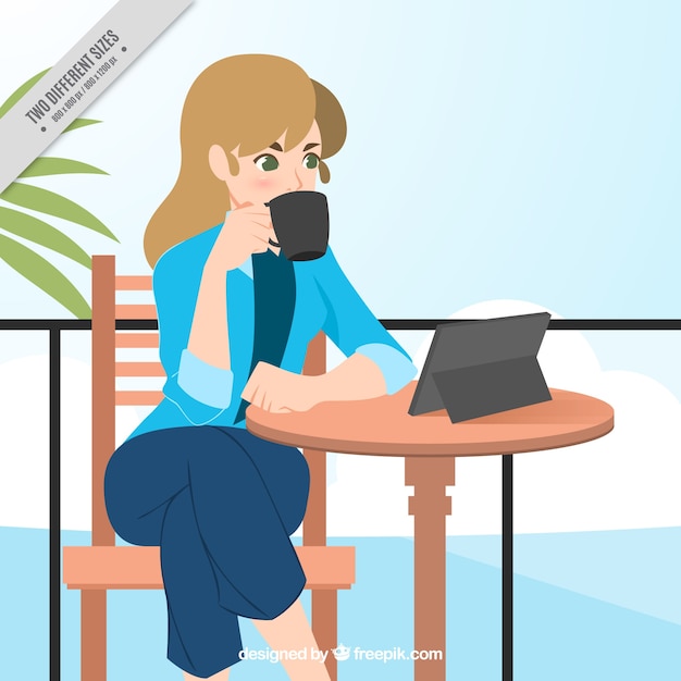 Background of businesswoman having
coffee