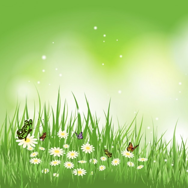Background of butterflies flying in a grass with daisies Free Vector Background of butterflies flying in a grass with daisies Free Vector