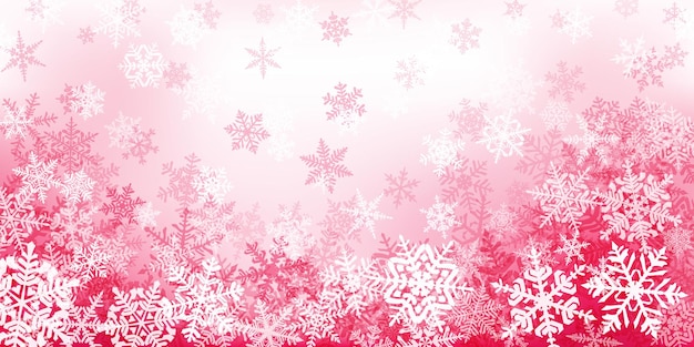 赤とピンクの色の複雑なクリスマスの雪の背景 雪が降る冬のイラスト プレミアムベクター