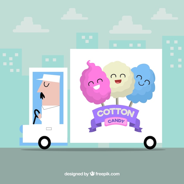 Background of cotton candy truck in the
city