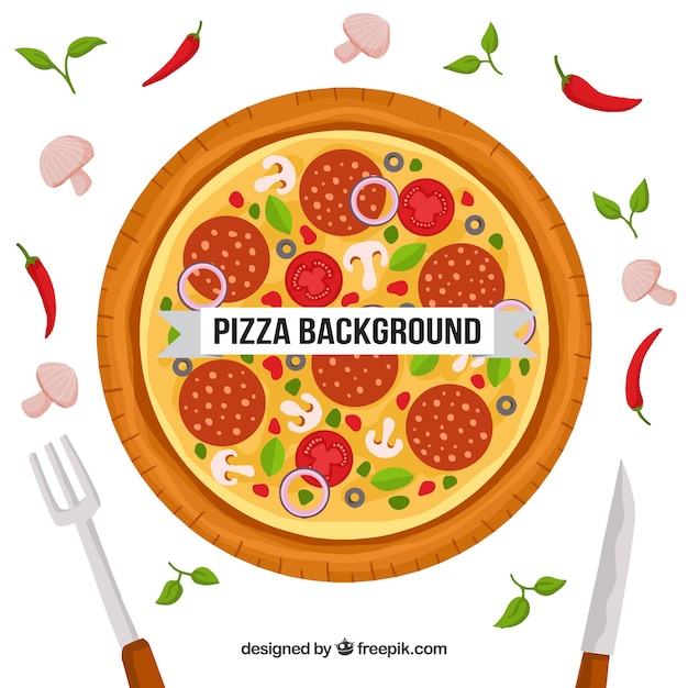 Background of delicious pizza in flat\
design