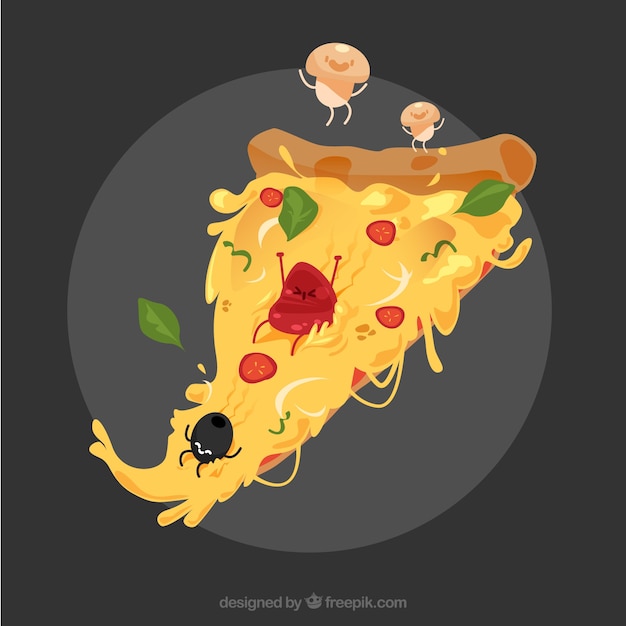 Background of delicious pizza with ingredients\
characters