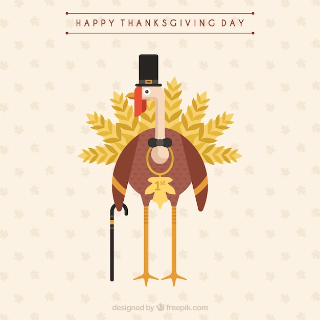 Background of elegant turkey thanksgiving in\
flat design