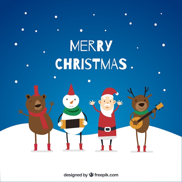 Download Download Vector Background Of Enjoyable Christmas Characters Playing Music Under The Snow Vectorpicker PSD Mockup Templates