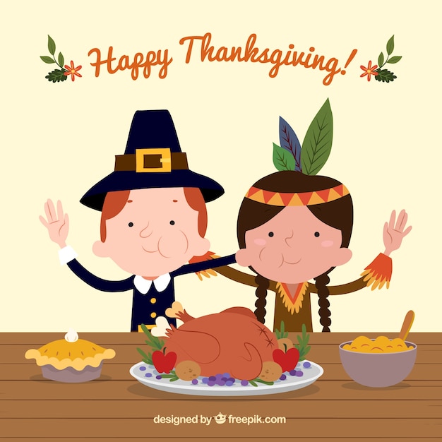 Background of funny characters celebrating thanksgiving