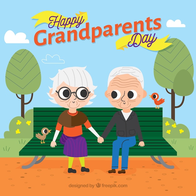 Background of grandparents on a bench in the park