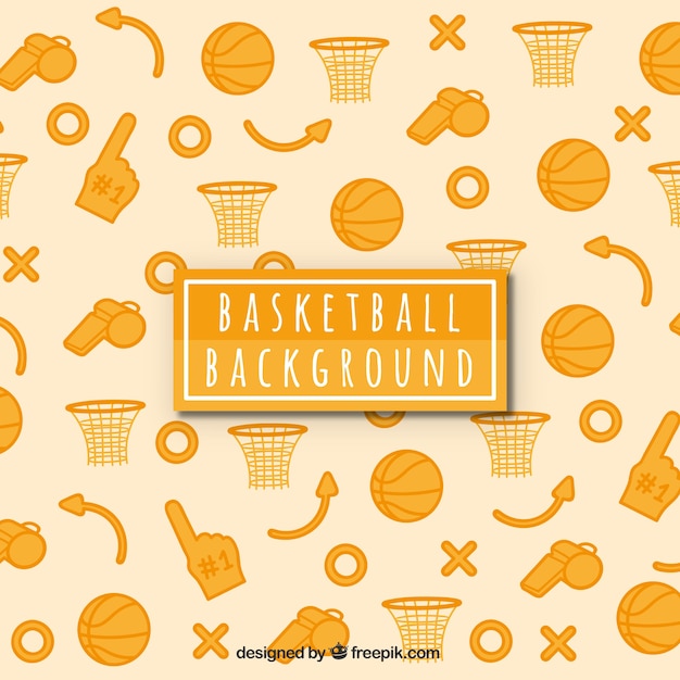 Background of hand drawn basketball\
elements