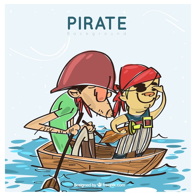 Background of hand drawn pirates in a
boat