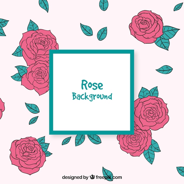 Background of hand drawn roses and\
leaves