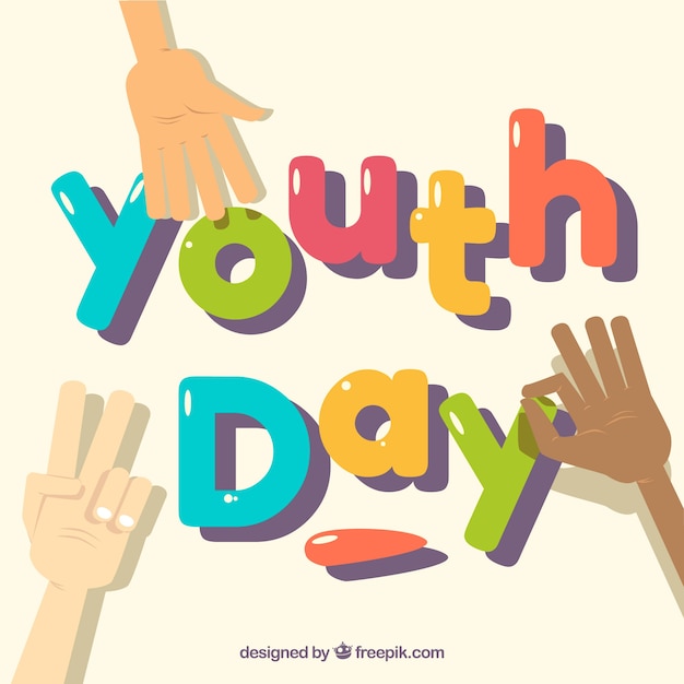 Background of hands with letters of youth day