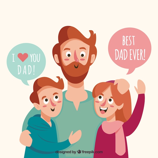 Download Background of happy father with his children Vector | Free ...