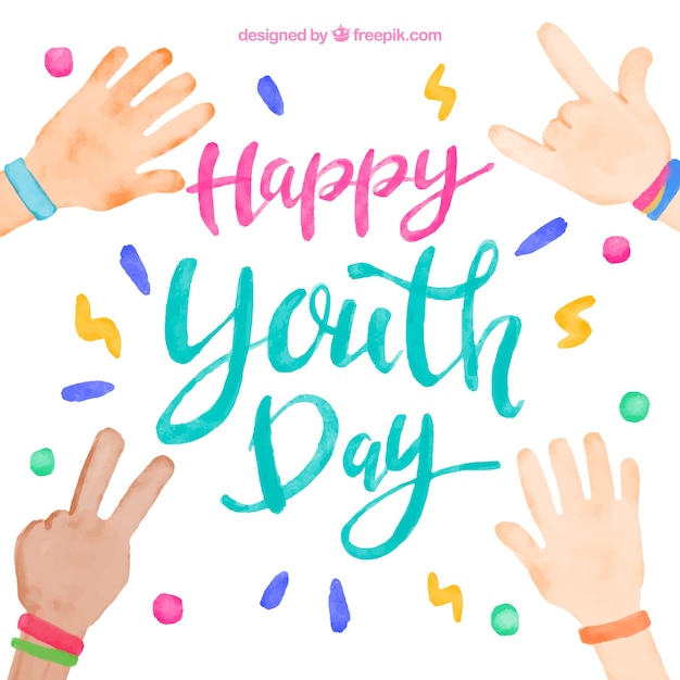 Background of happy youth day of watercolor hands