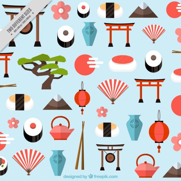 Download Background of japanese elements in flat style Vector ...