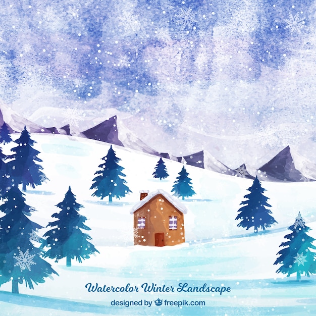 Background of little house in the snowy forest