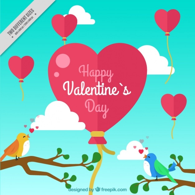 Background of love birds and heart\
balloon