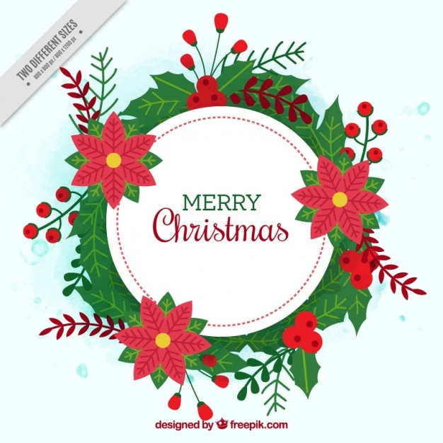 Background of merry christmas floral wreath Vector | Free Download