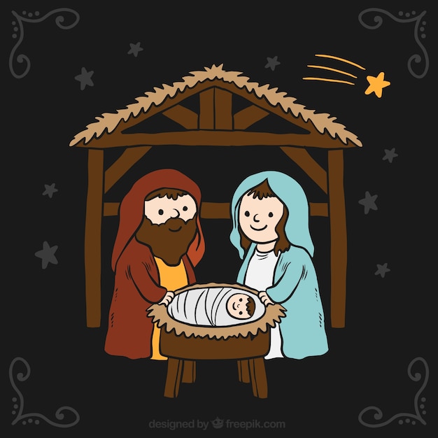 Background of nativity scene with night sky and\
shooting star
