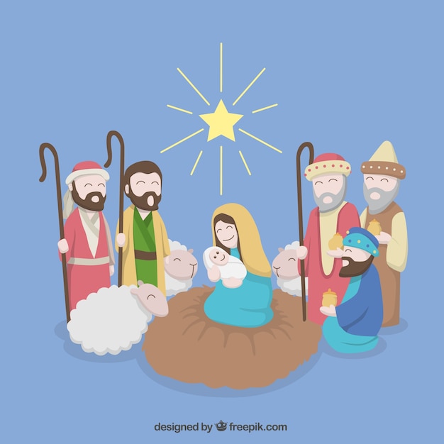 Background of nativity scene with virgin and\
jesus in the center