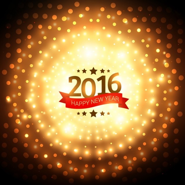 Background of new year 2016 with golden\
lights