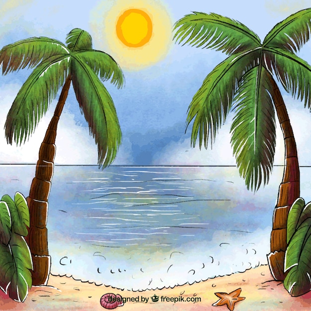 Картинки с пальмой и морем нарисованные