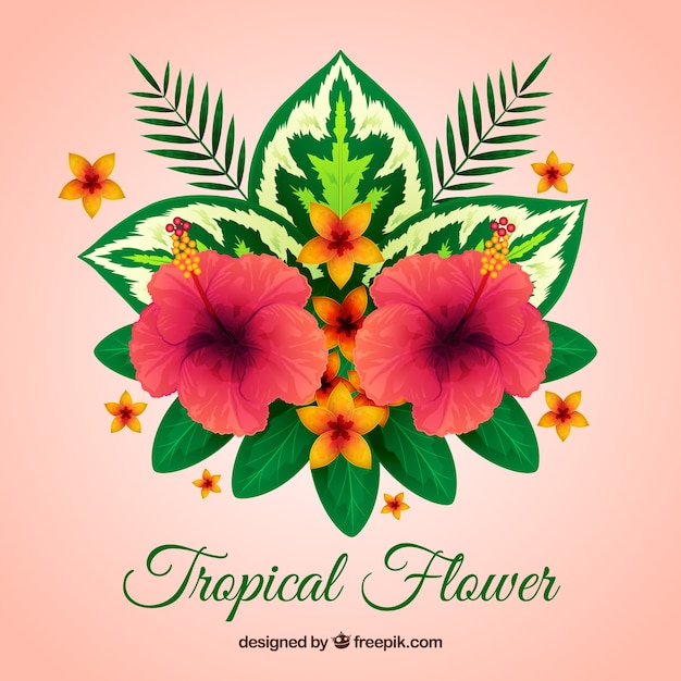 Background of pretty tropical flowers with\
leaves