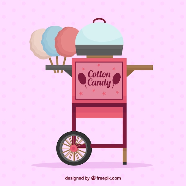 Background of retro cotton candy cart in flat design