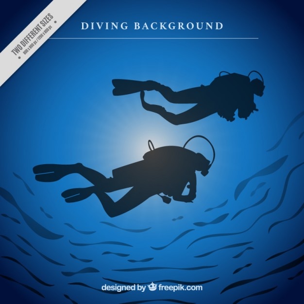 Background of scuba divers silhouettes