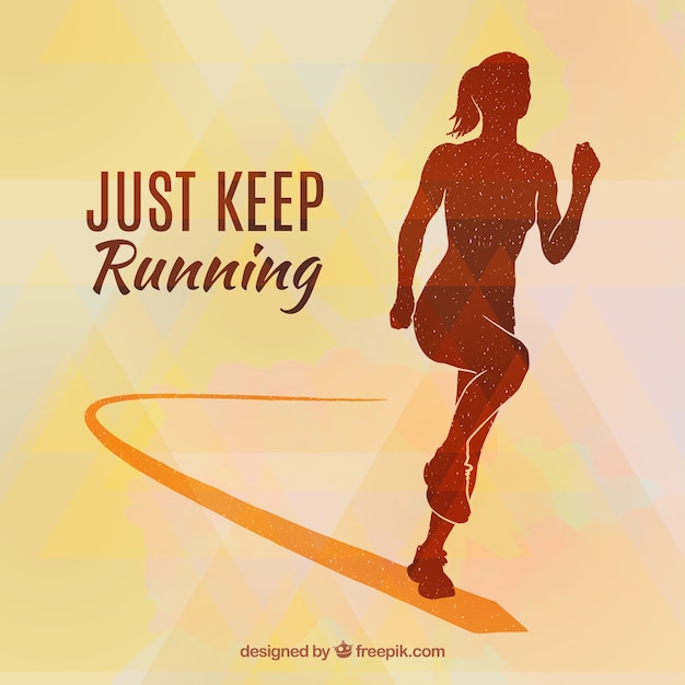 Background of silhouette girl running with\
inspirational phrase