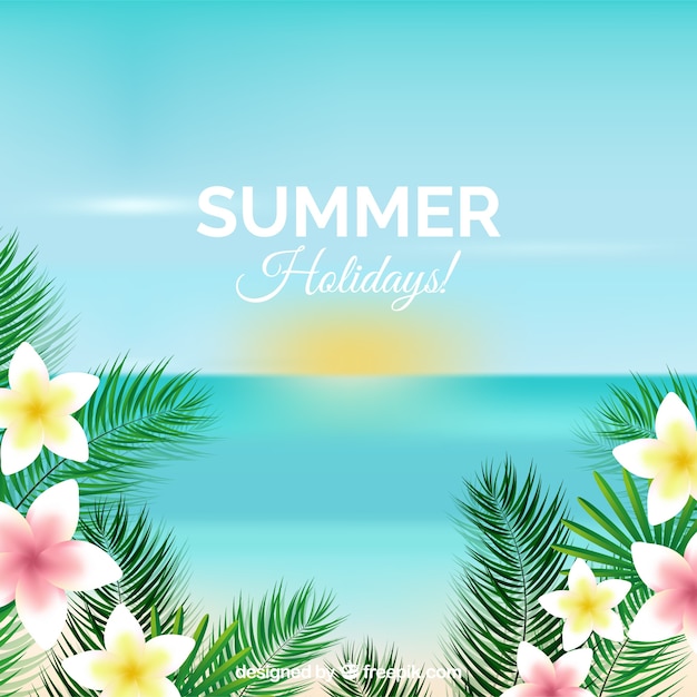 Background of summer with beach view in\
realistic style