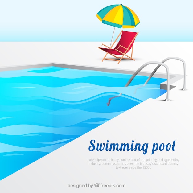 Background of swimming pool with deck chair and
beach umbrella