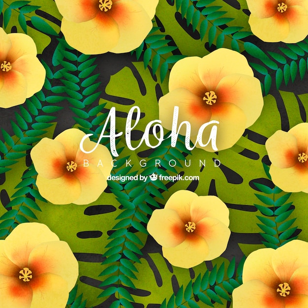 Background of tropical flowers and\
leaves