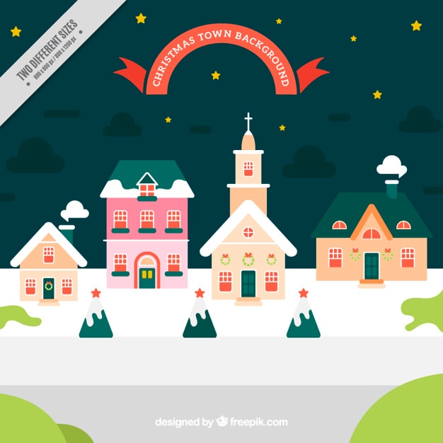 Download Background of pretty christmas village with a church ...