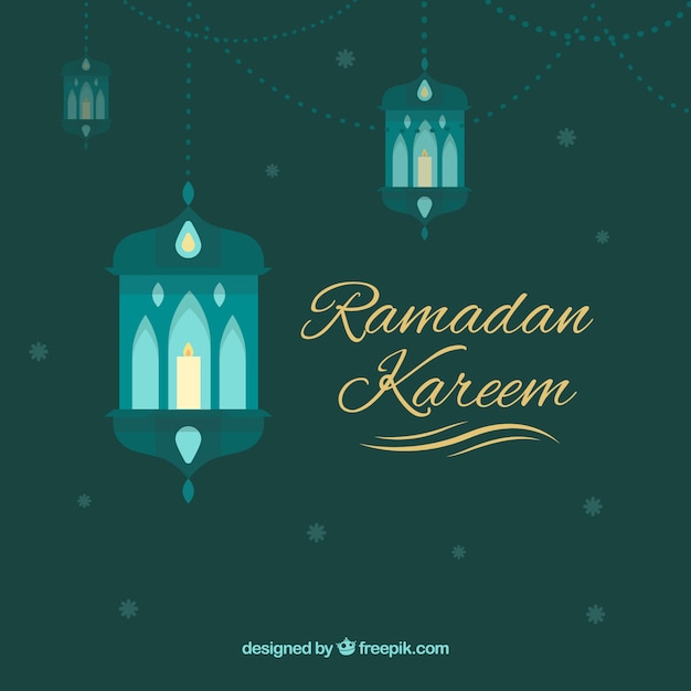 Free Vector | Background of ramadán with green lamps