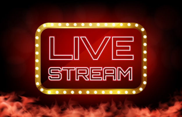 Premium Vector | Background of red neon live stream sign, online casino concept