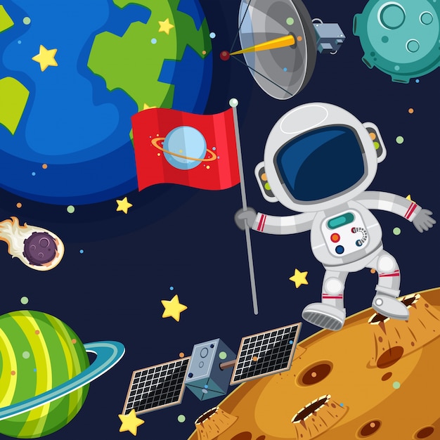 Background scene with astronaut in space Vector | Premium Download