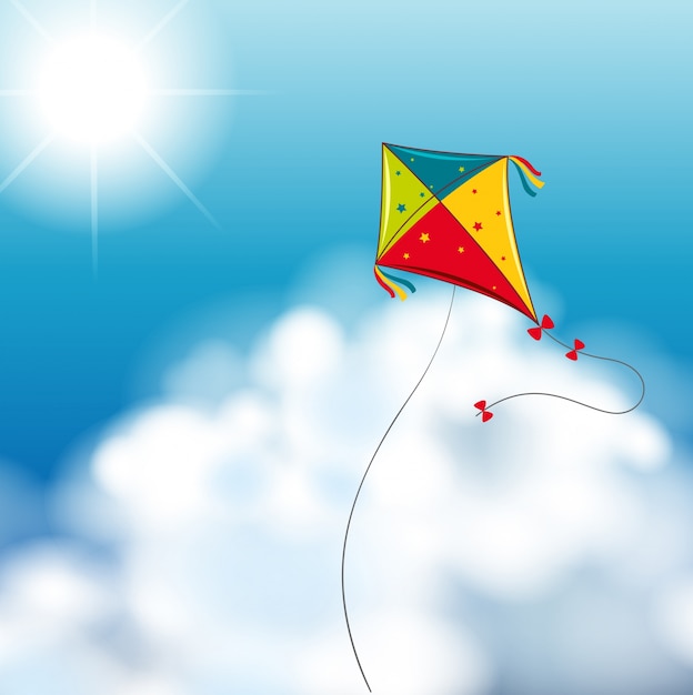 Premium Vector Background scene with kite in the sky