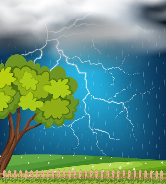 Premium Vector | Background scene with thunder and rainstorm