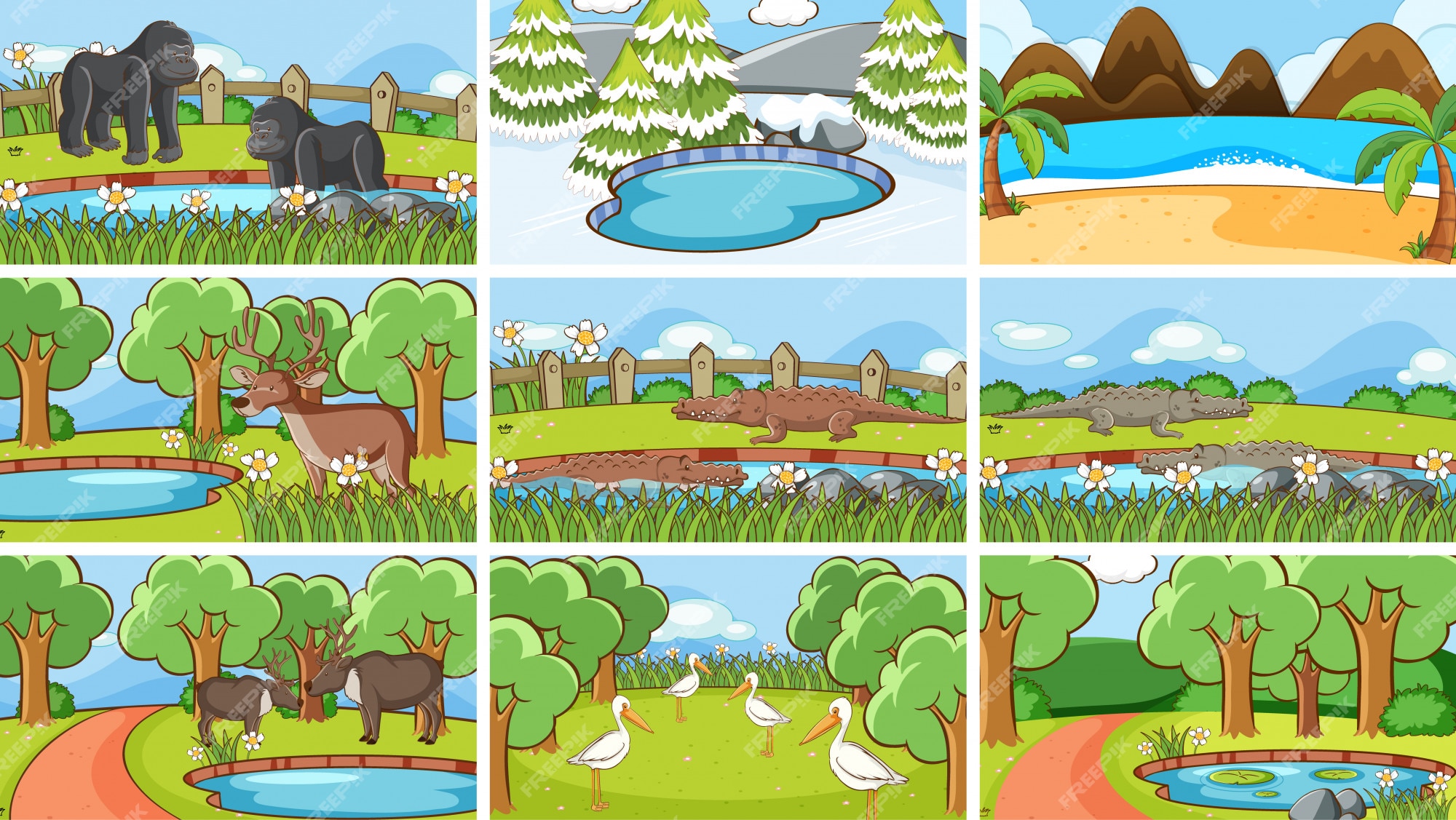 Free Vector | Background scenes of animals in the wild