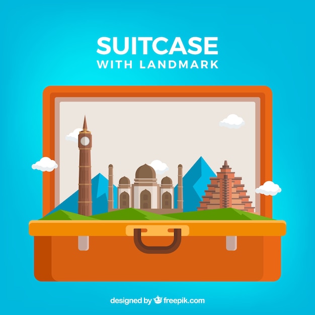 Background suitcase with landmark Free Vector Background suitcase with landmark Free Vector