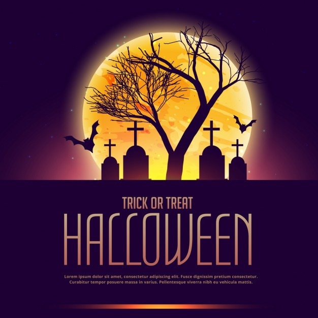 Background template with a tree and a cemetery\
for halloween