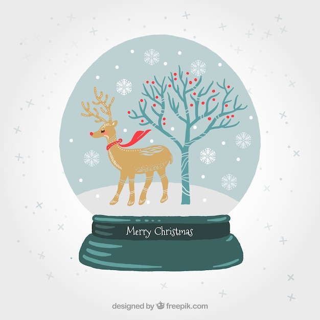 Free Vector | Background of vintage snowglobe with reindeer