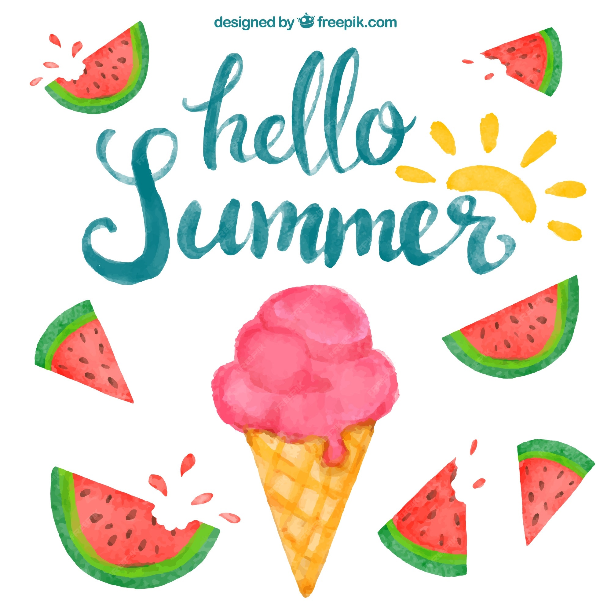Free Vector | Background of watercolor ice cream and watermelon