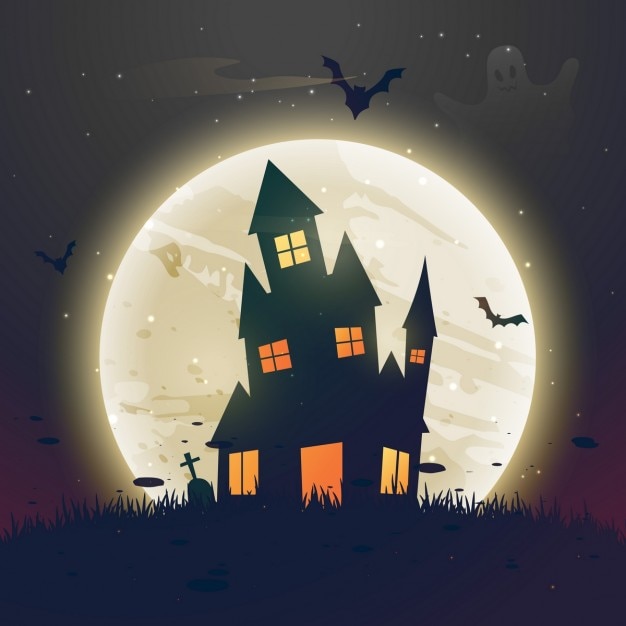 Background with a spooky landscape for\
halloween party
