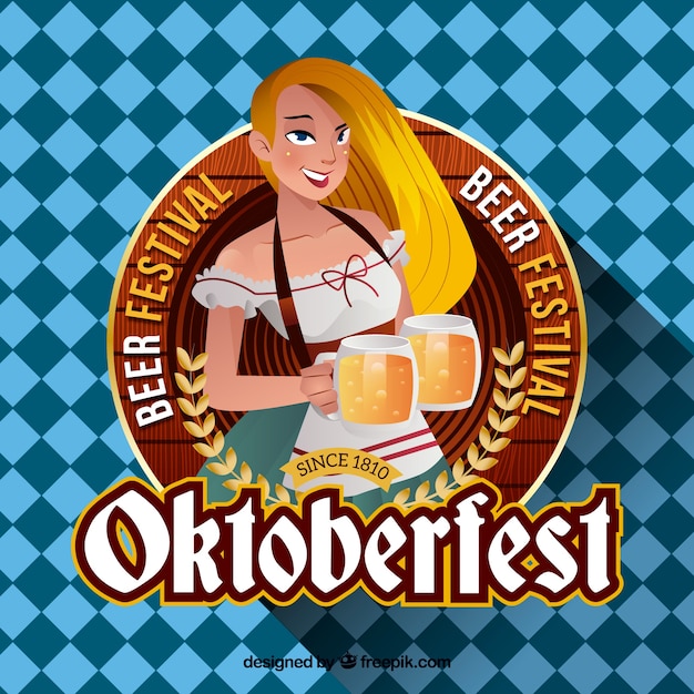 Background with a woman holding two pints of beer Free Vector Background with a woman holding two pints of beer Free Vector