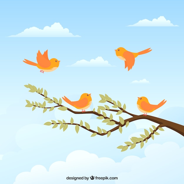 Background with birds and branch