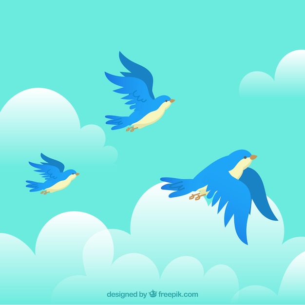 青い飛ぶ鳥の背景 無料のベクター