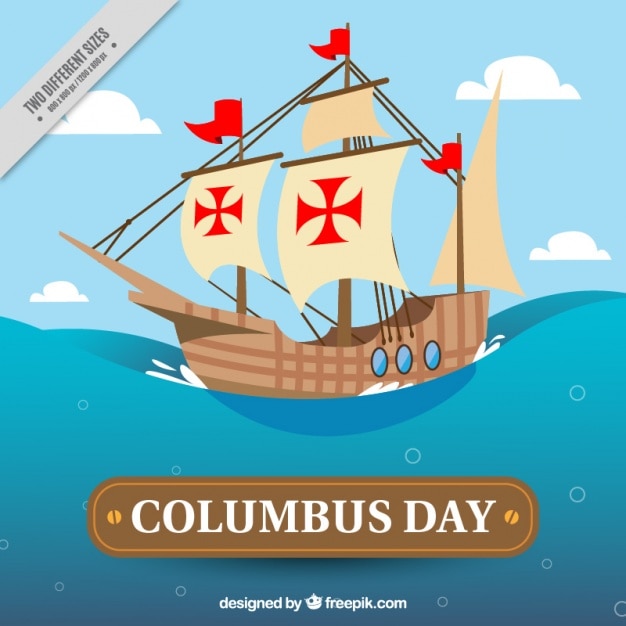 Background with a caravel for columbus day Free Vector