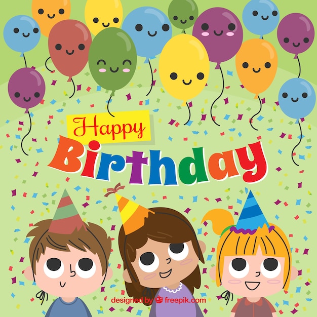 Background with children celebrating a birthday Vector | Free Download