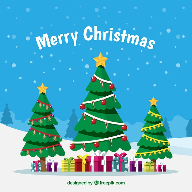 Free Vector | Background with christmas trees and gifts