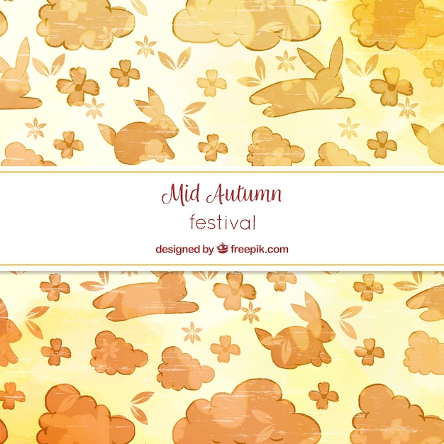 Background with clouds and rabbits, mid autumn festival